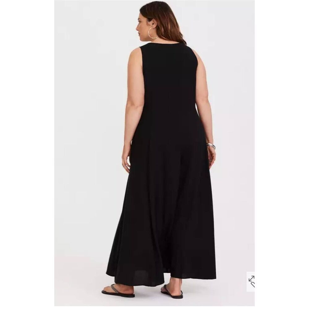 Torrid Black Lace Up Challis Trapeze Maxi Dress 00 Large Boho Gypsy Festival - Picture 3 of 16